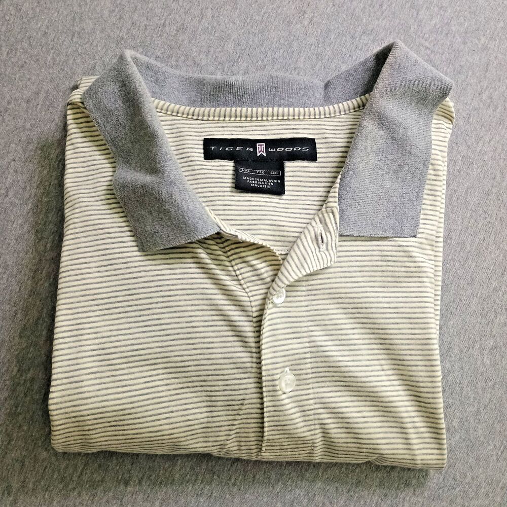 Tiger Woods Nike Golf Polo Shirt Striped Grey White Mens XXL S20509TWA XXL